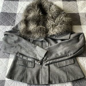 Kenneth Cole Grey Jacket with removable faux fur collar.